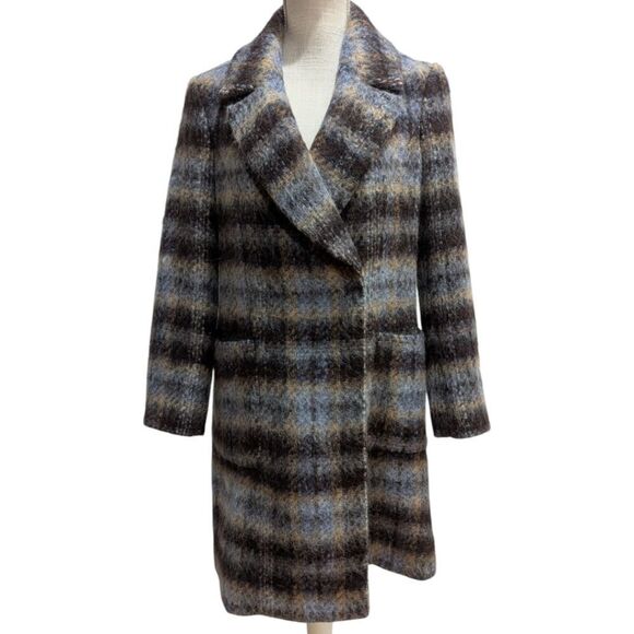 Banana Republic Italian Plaid Topcoat Wool Blend Women's Medium Petite NWT - Picture 2 of 11